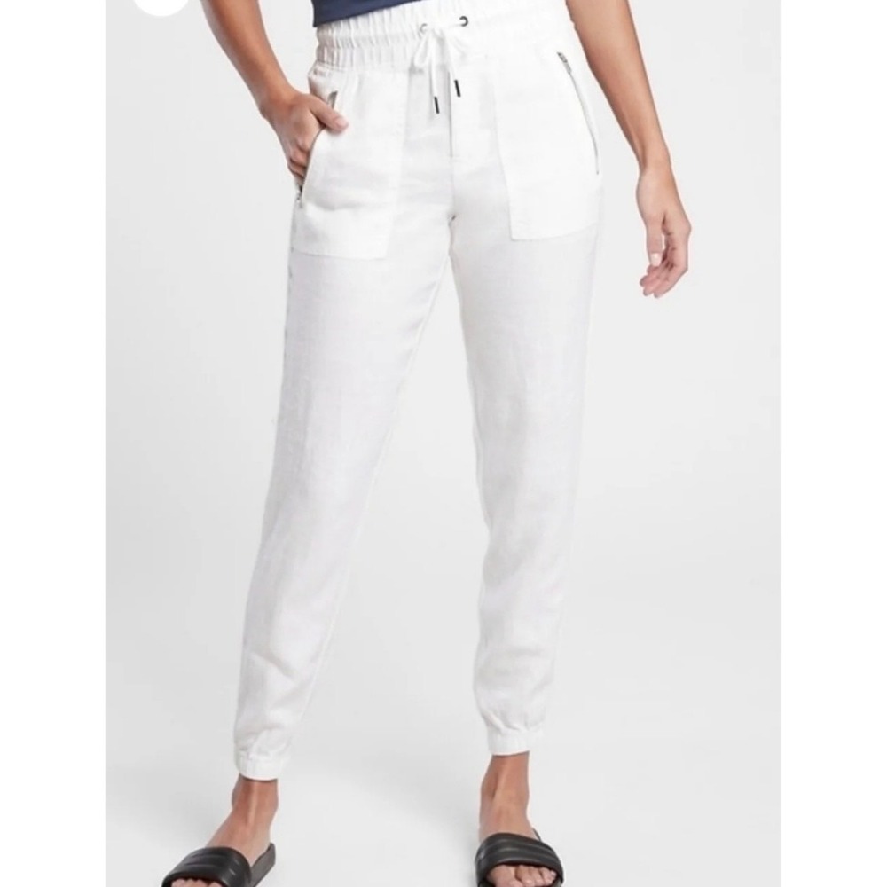 NOT FOR SALE Athleta Cabo Linen Joggers White Smocked Waist Drawstring Pants